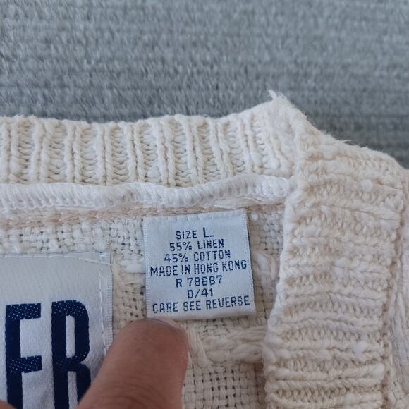 Vintage Trader Bay Cardigan Mens L Beige Linen Blend Chunky Knit V-Neck Grandpa - Picture 4 of 10